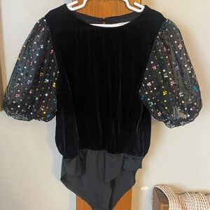 Zara Girls Sequin & Velvet Bodysuit